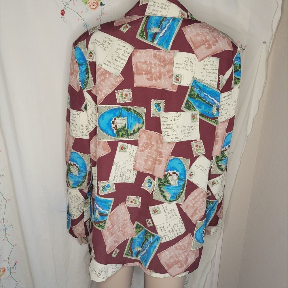 Maggie Sweet vintage retro button down light weight post card prin blazer. - Picture 6 of 12